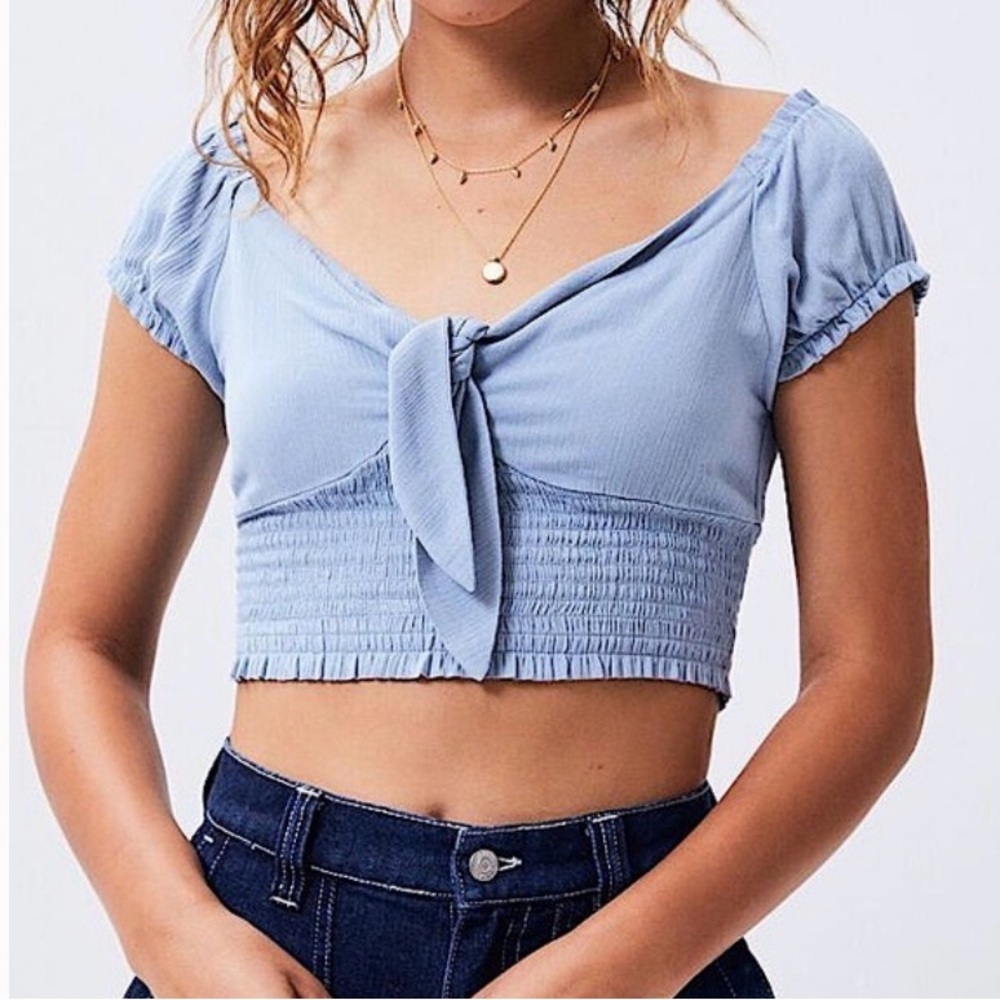 La Hearts Sky Blue Tie-Front Crop Top